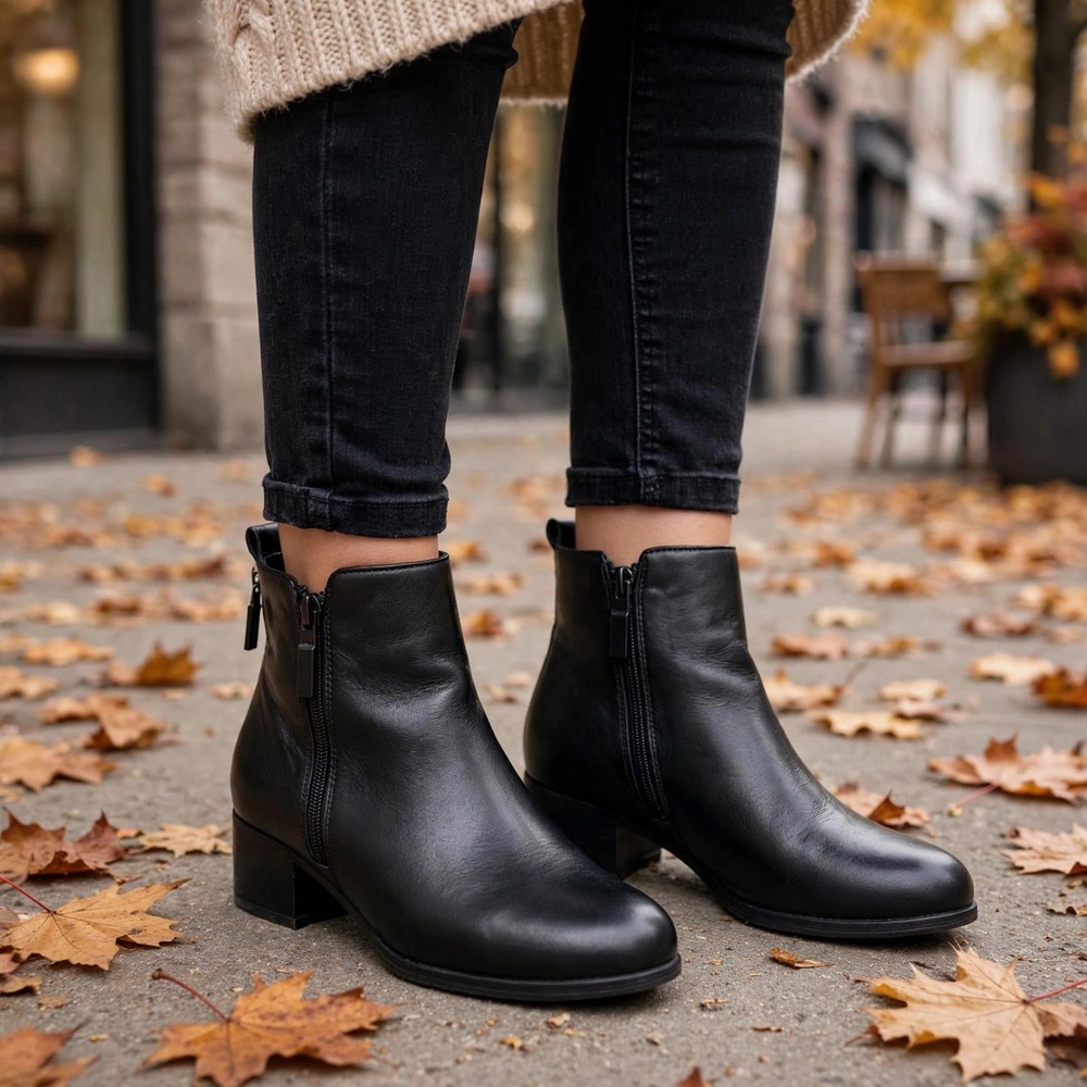 Trotters Black Ankle Booties with Polished Finish